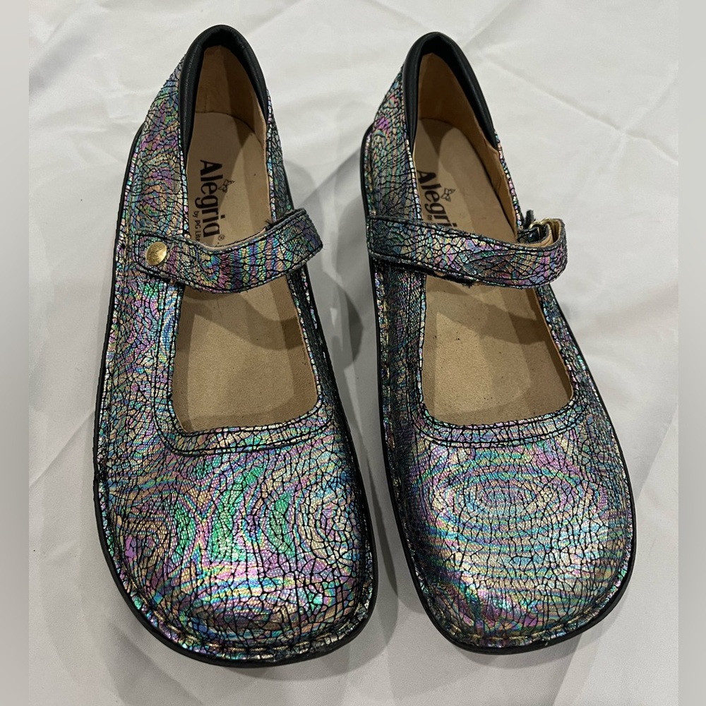 Alegria Mary Jane style clogs multicolor with butterfly design